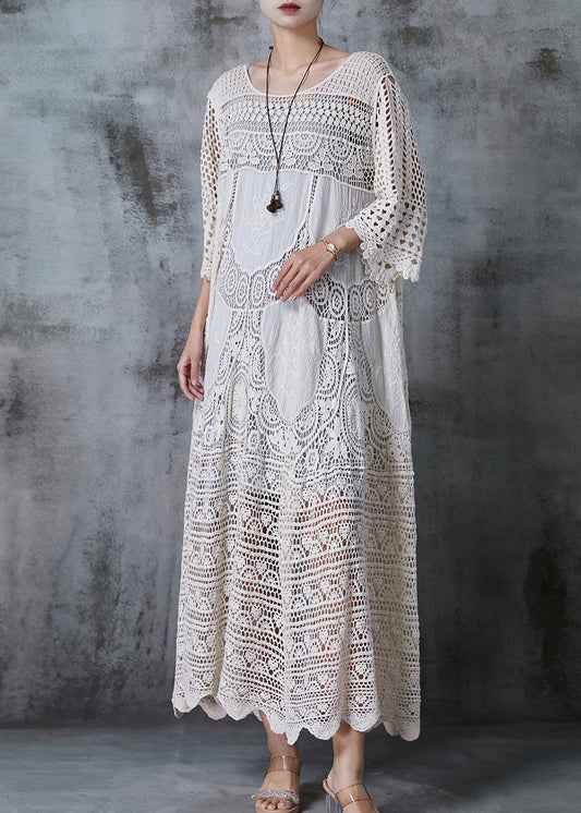 Robe longue femme – Coupe ample – Dentelle ajourée