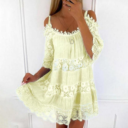 Robe femme épaules dénudées – Coupe fluide – Dentelle fine – Tissu respirant