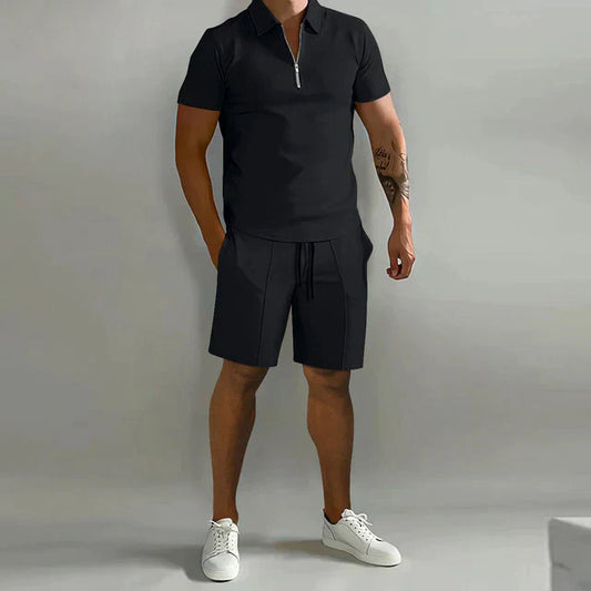 Ensemble Homme Polo et Short – Coupe Slim et Décontractée – Col Zippé – Tissu Respirant