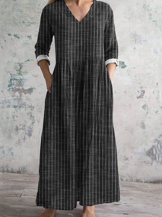 Robe longue femme – Fibres naturelles – Coupe décontractée – Manches longues – Rayures