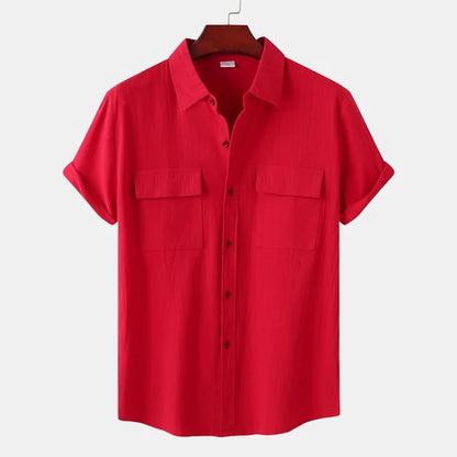 Chemise homme manches courtes – Coupe décontractée – Lin coton – Poches poitrine