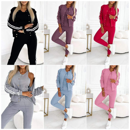 Femme Veste Sport-Chic - Coton Respirant - Coupe Relax - Bandes Contrastantes - Bordures Côtelées