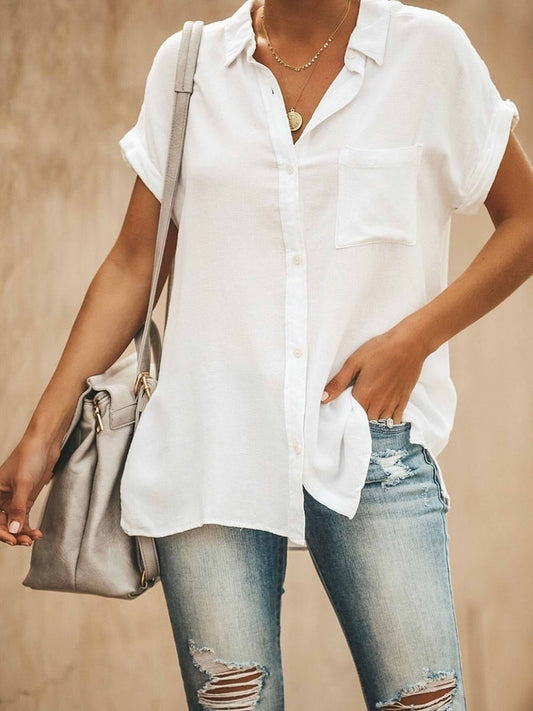 Chemise femme – Coupe décontractée – Manches courtes – Tissu respirant – Style casual