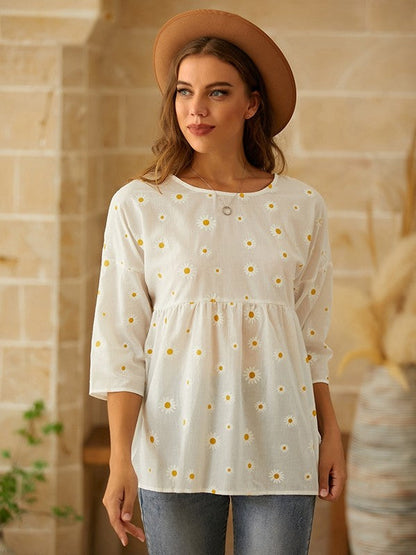 Haut Femme Décontracté – Coupe Ample – Manches Courtes – Imprimé Fleuri – Tissu Respirant