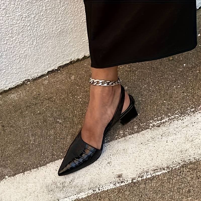 Escarpins slingback femme – Bout pointu – Motif croco – Talon bloc moyen élégant