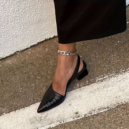 Escarpins slingback femme – Bout pointu – Motif croco – Talon bloc moyen élégant