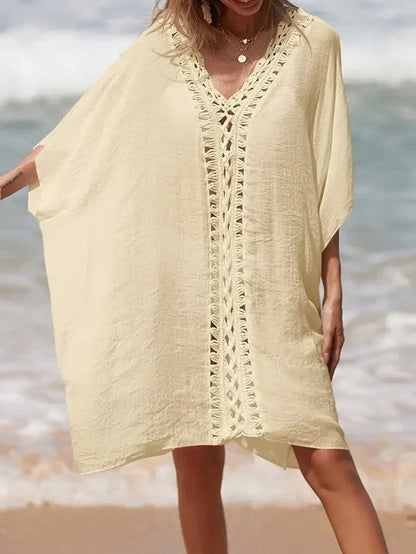 Kimono femme – Coupe décontractée – Fibres naturelles – Manches courtes – Dentelle
