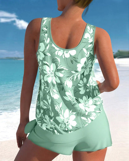 Tankini Set femme – Coupe décontractée – Tissu respirant – Haut fluide et short mi-cuisse
