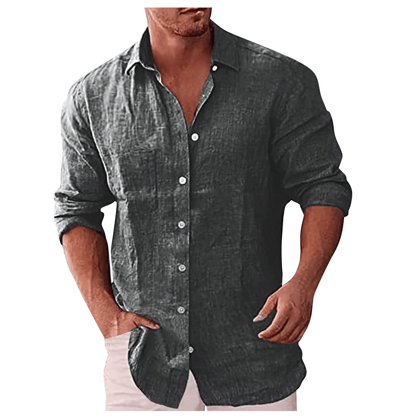Men's shirt – Natural fibers – Relaxed fit – Long sleeves – Open collar