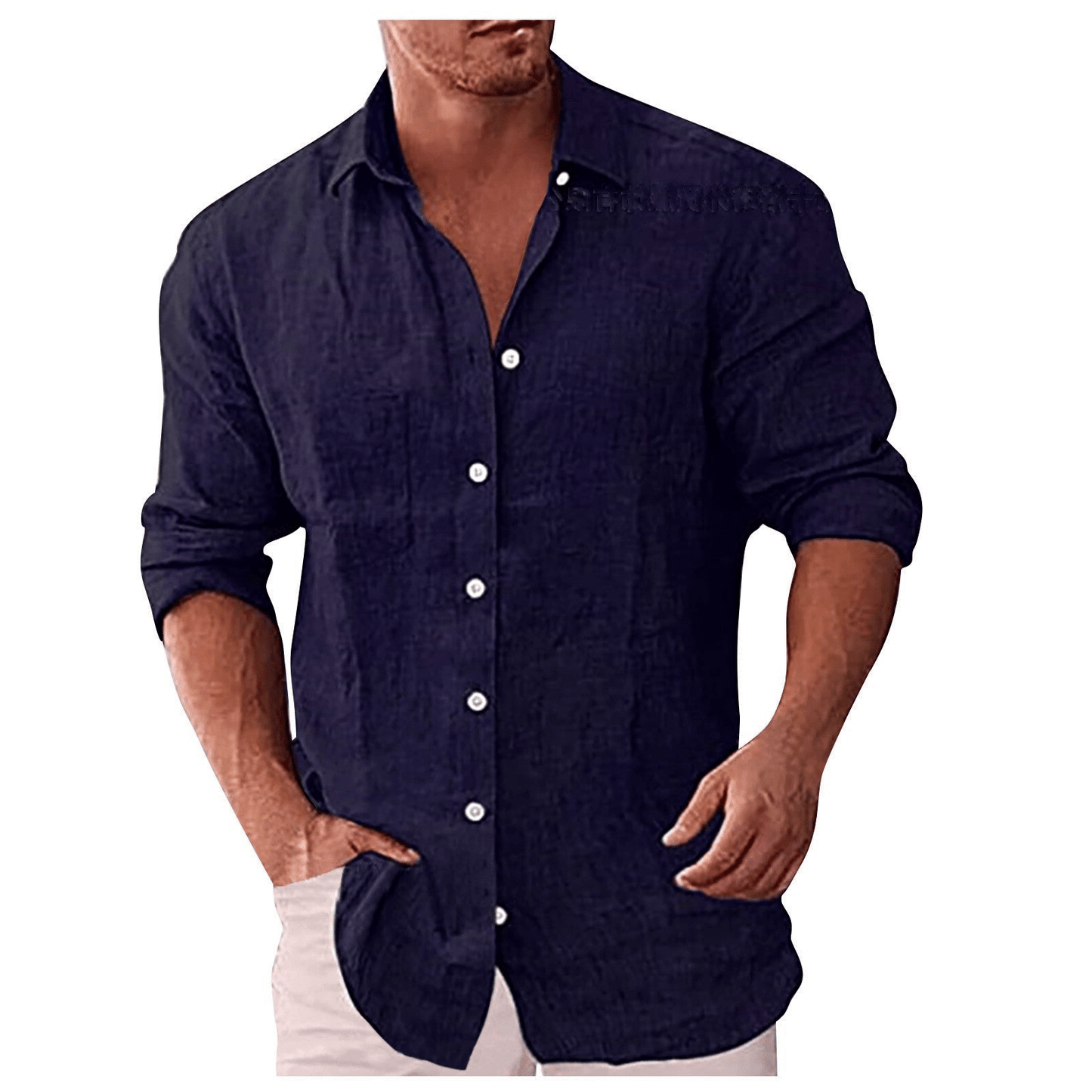Men's shirt – Natural fibers – Relaxed fit – Long sleeves – Open collar