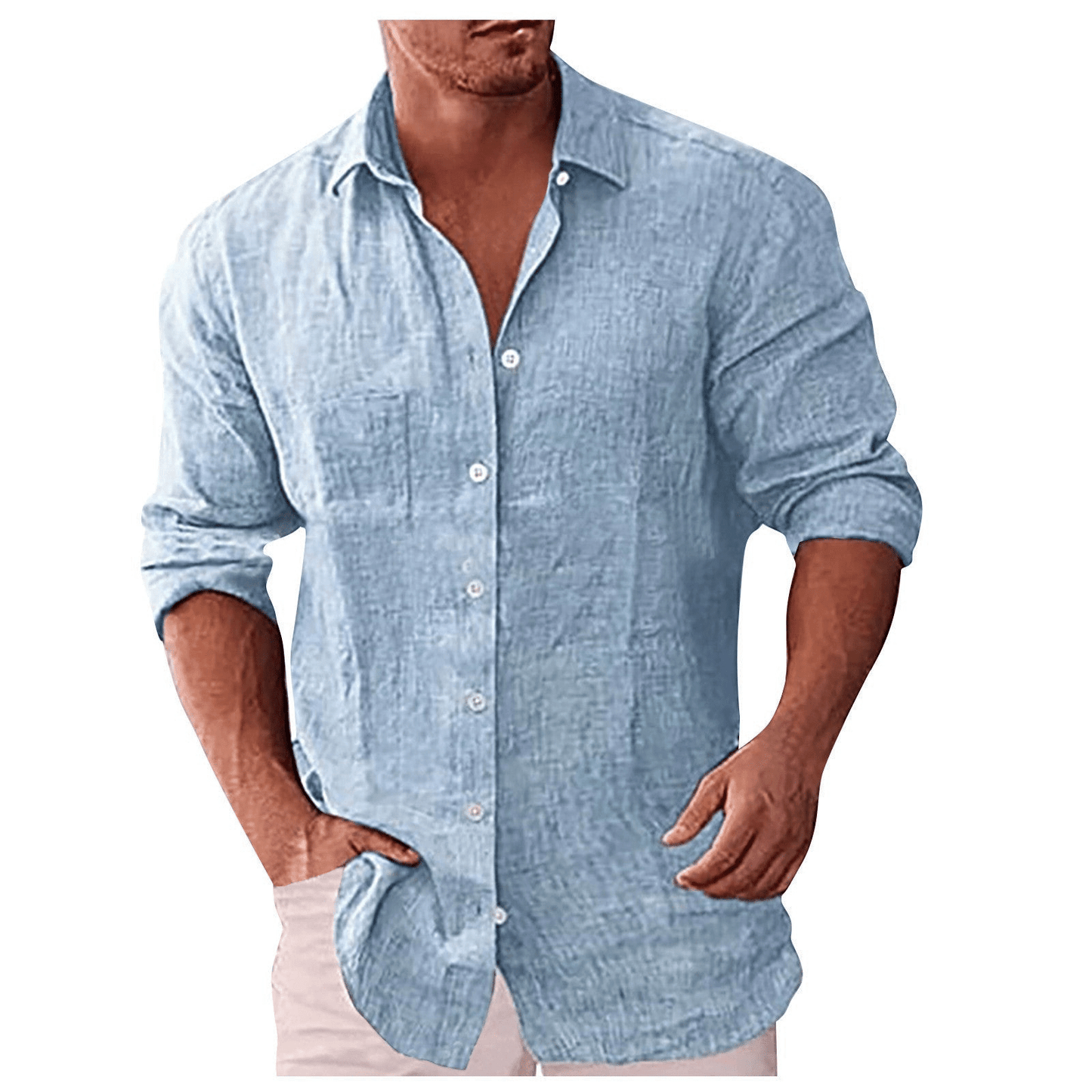 Men's shirt – Natural fibers – Relaxed fit – Long sleeves – Open collar