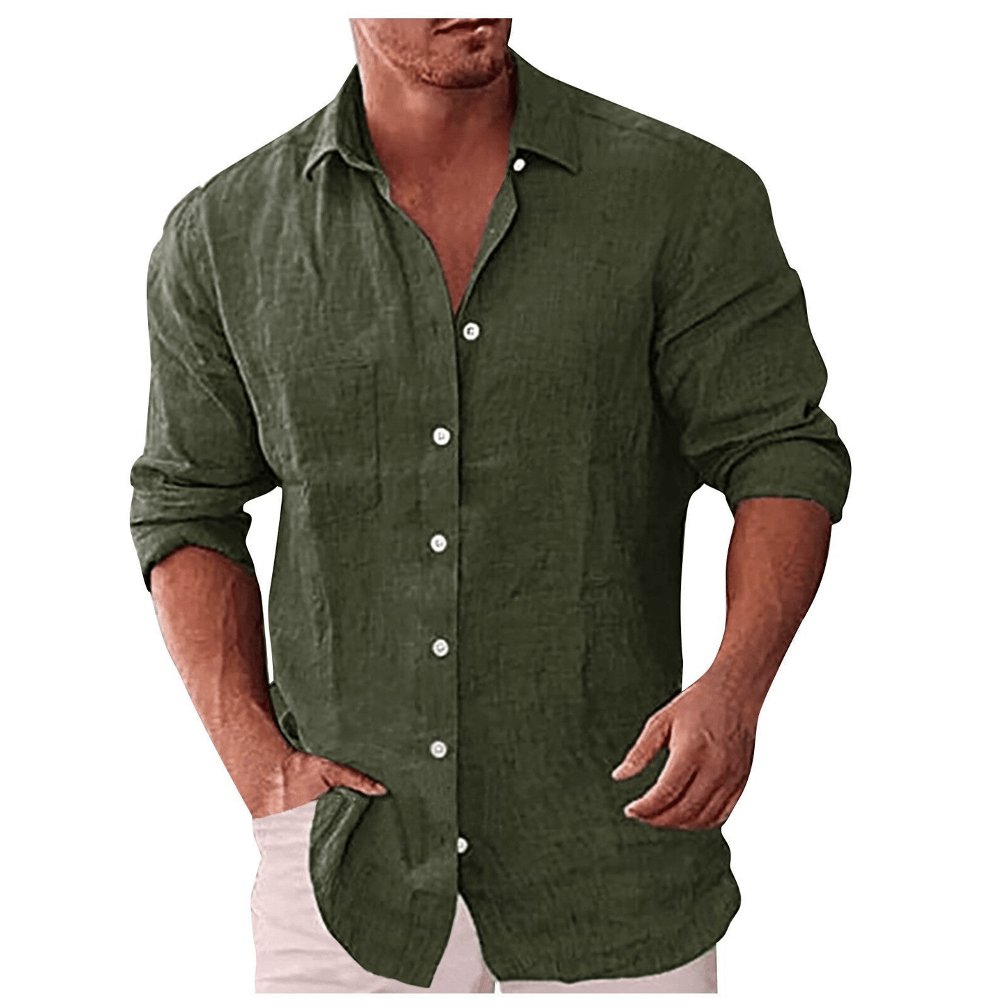 Men's shirt – Natural fibers – Relaxed fit – Long sleeves – Open collar