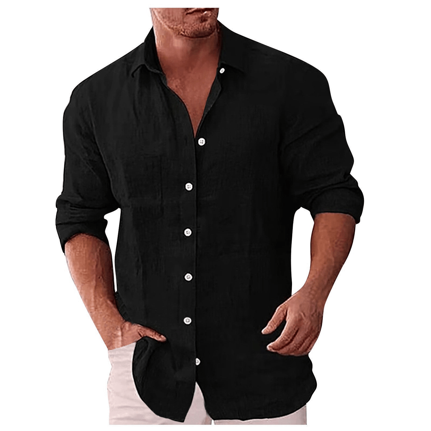 Men's shirt – Natural fibers – Relaxed fit – Long sleeves – Open collar