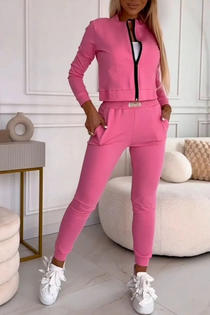 Femme Ensemble Athleisure - Bomber Crop Top - Jogging Slim - Coton Elasthanne