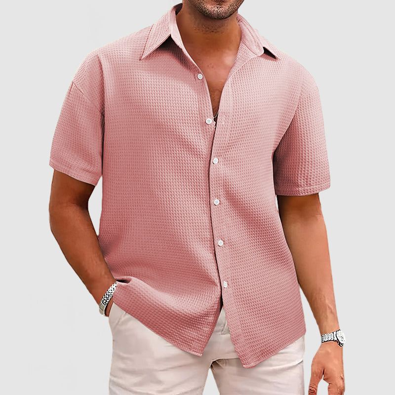 Chemise homme manches courtes – Coupe décontractée – Maille gaufrée respirante