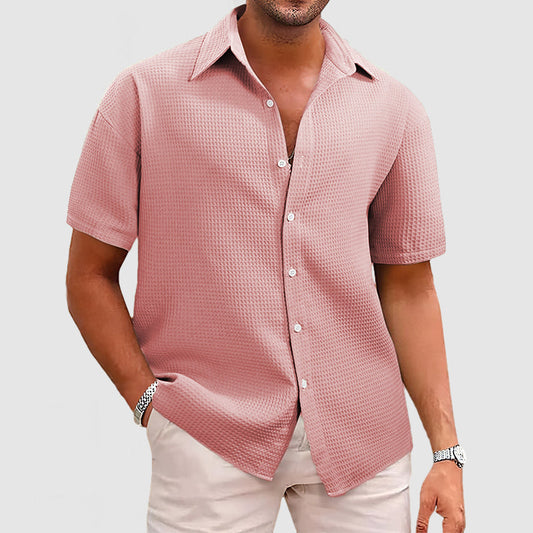 Chemise homme manches courtes – Coupe décontractée – Maille gaufrée respirante