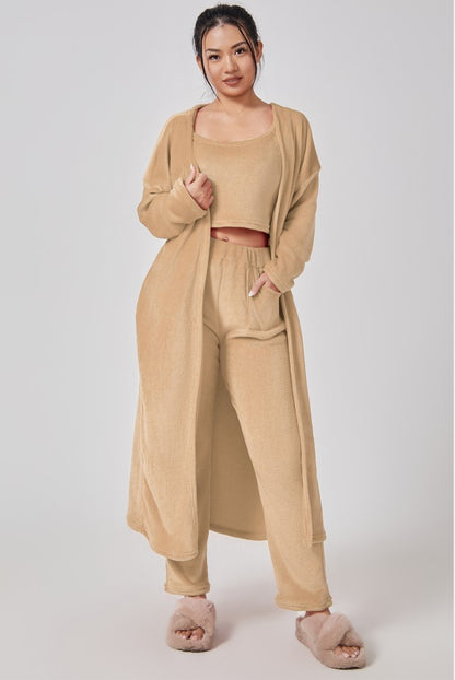 Femme Ensemble Lounge - Crop Top, Pantalon et Cardigan - Coupe Relax - Douillet - Polyvalent