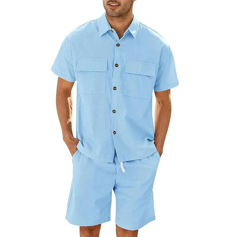 Men's Set Shirt and Short – Relaxed Fit – Breathable Fabric – Drawstring Waist