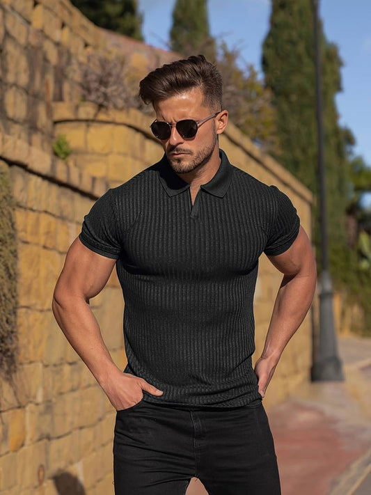 Polo homme – Coupe muscle – Maille douce – Texture côtelée – Style décontracté