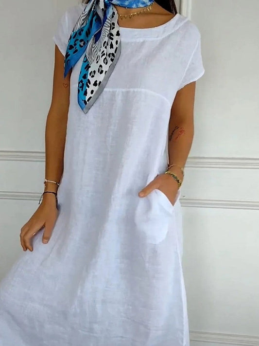Robe midi femme – Coupe décontractée – Tissu respirant – Manches courtes – Poches pratiques