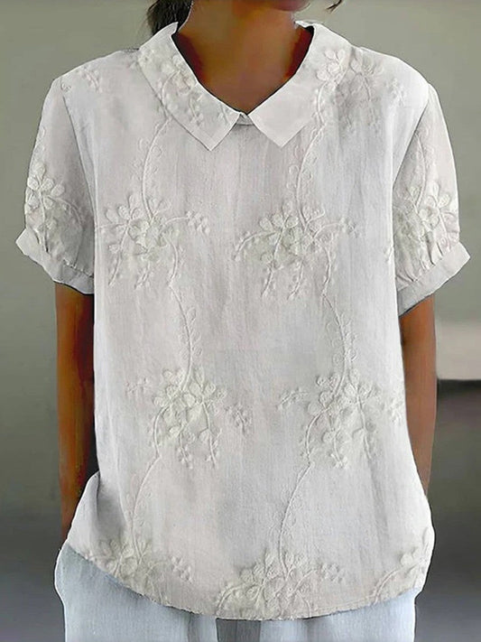 Blouse femme – Coupe décontractée – Manches courtes – Motif floral en relief