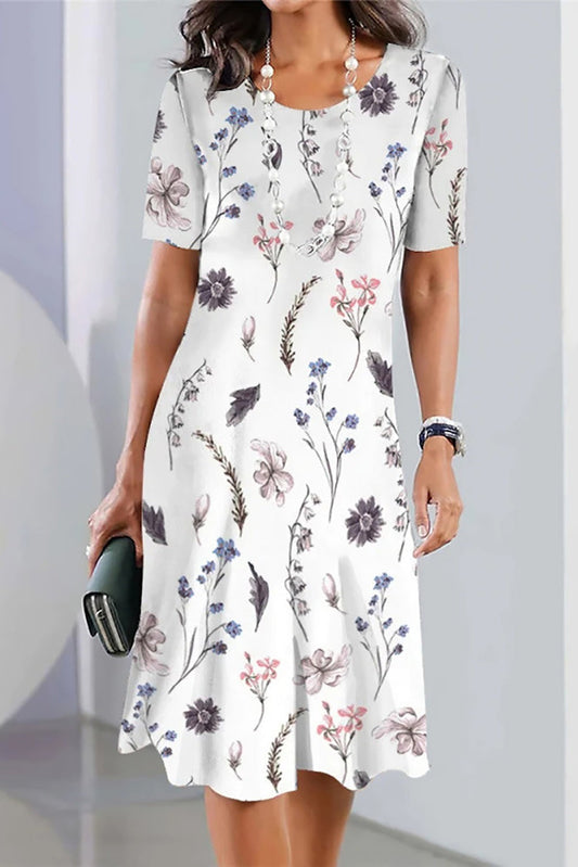Robe midi femme – Coupe fluide – Tissu respirant – Manches courtes – Imprimé fleuri