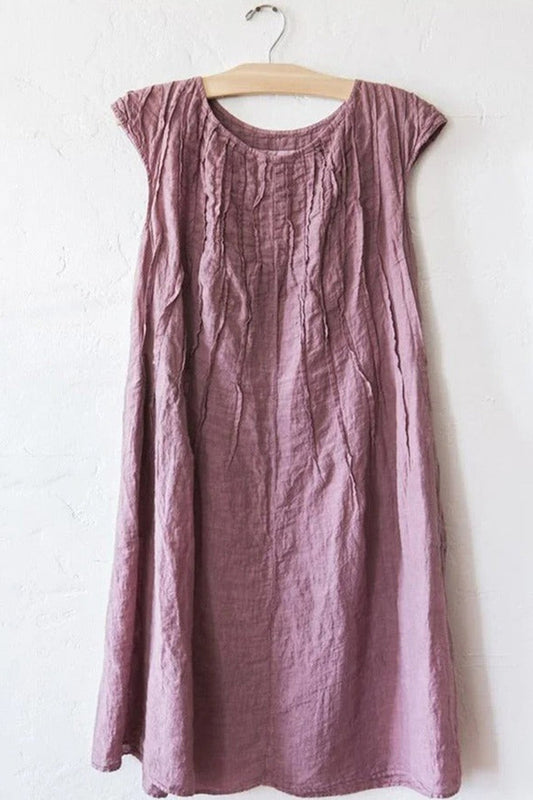 Robe femme sans manches – Fibres naturelles – Coupe ample – Longueur genou – Col rond
