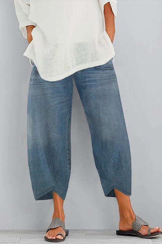 Jean large femme – Coupe décontractée – Longueur raccourcie – Denim doux et résistant