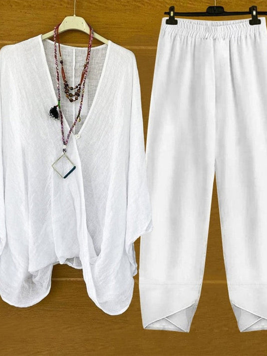 Ensemble Femme Deux Pièces – Tissu Respirant – Coupe Décontractée – Haut Col V