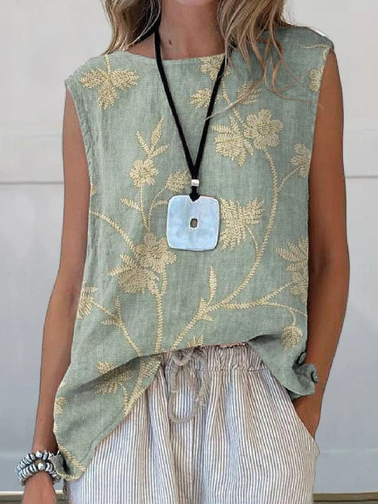 Débardeur Femme – Coupe Décontractée – Lin – Imprimé Floral