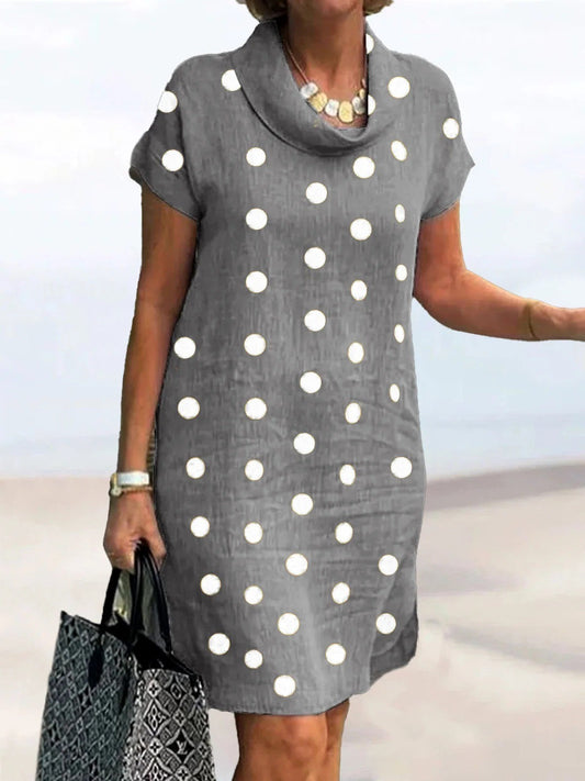 Robe courte femme – Coupe décontractée – Tissu respirant – Manches courtes – Imprimé à pois
