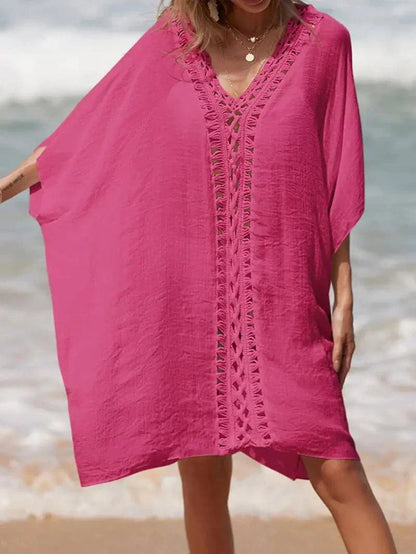 Kimono femme – Coupe décontractée – Fibres naturelles – Manches courtes – Dentelle