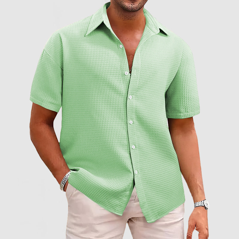 Chemise homme manches courtes – Coupe décontractée – Maille gaufrée respirante
