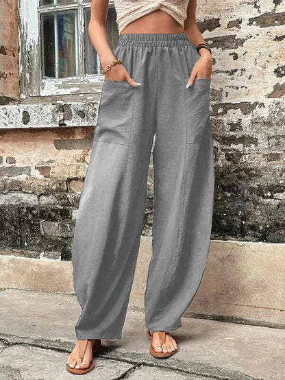 Pantalon femme – Coupe ample – Tissu respirant – Taille élastique – Longueur cheville