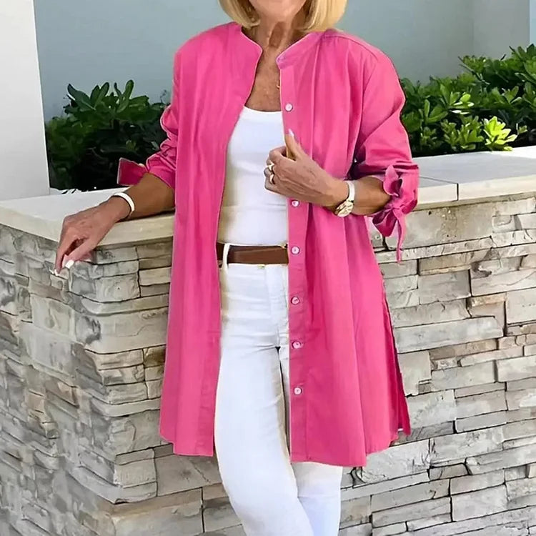 Chemise longue femme – Coupe ample – Boutonnée – Fente latérale – Tissu respirant