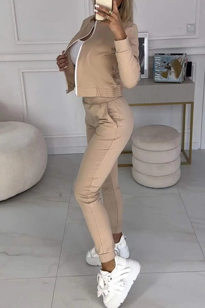 Femme Ensemble Athleisure - Bomber Crop Top - Jogging Slim - Coton Elasthanne