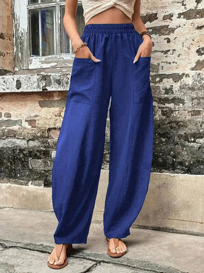 Pantalon femme – Coupe ample – Tissu respirant – Taille élastique – Longueur cheville