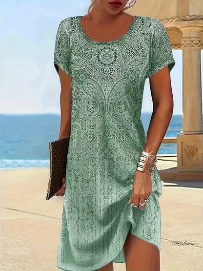 Robe mini femme – Coupe décontractée – Motif cachemire – Tissu respirant doux