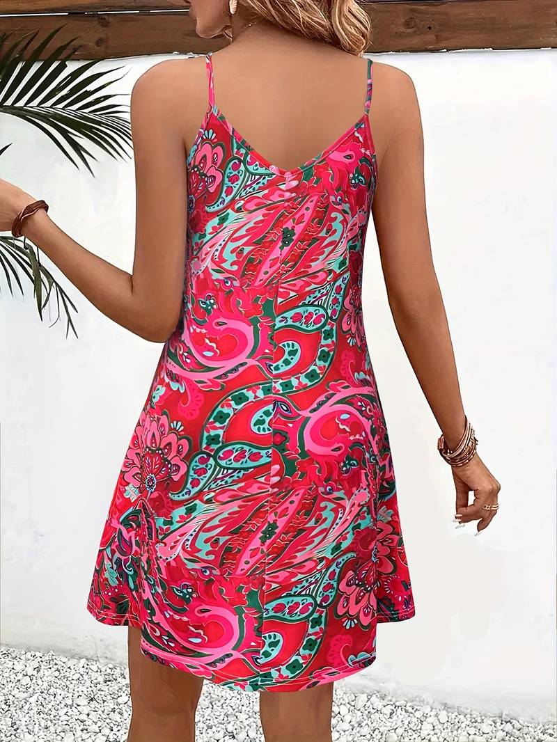 Robe Femme Cami – Tissu Respirant – Décolleté V – Coupe A-Ligne Fluide Sans Manches