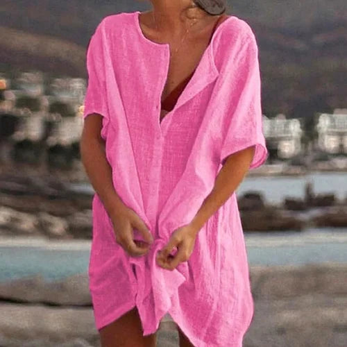Top tunique pour femmes – Coupe Ample – Manches Courtes – Fibres Naturelles – Style Décontracté