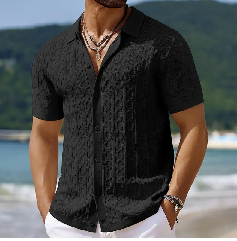 Polo homme – Coupe slim – Maille texturée douce – Col classique – Style rétro