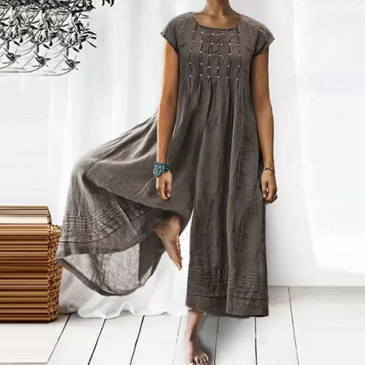 Combinaison pour femmes - Coupe ample - Manches courtes - Fibres naturelles - Col rond