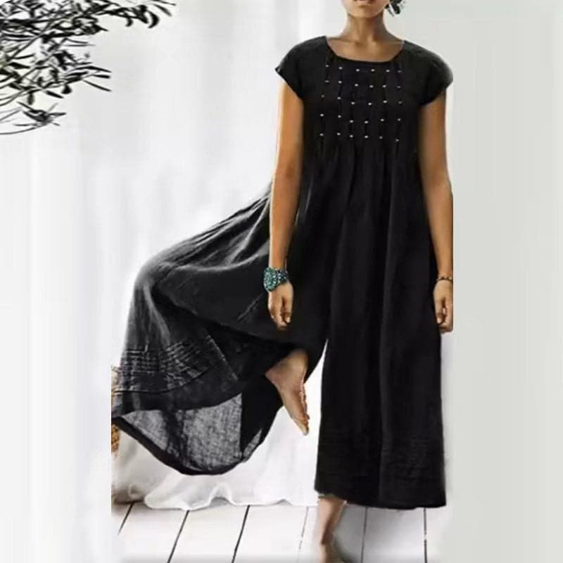 Combinaison pour femmes - Coupe ample - Manches courtes - Fibres naturelles - Col rond