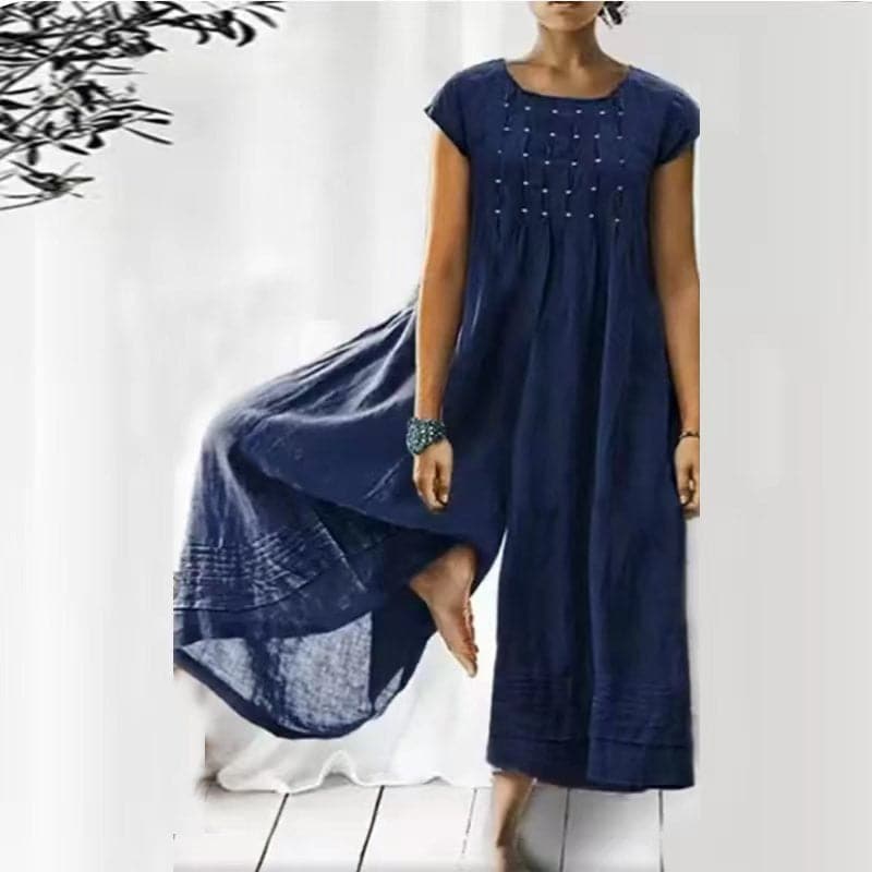 Combinaison pour femmes - Coupe ample - Manches courtes - Fibres naturelles - Col rond