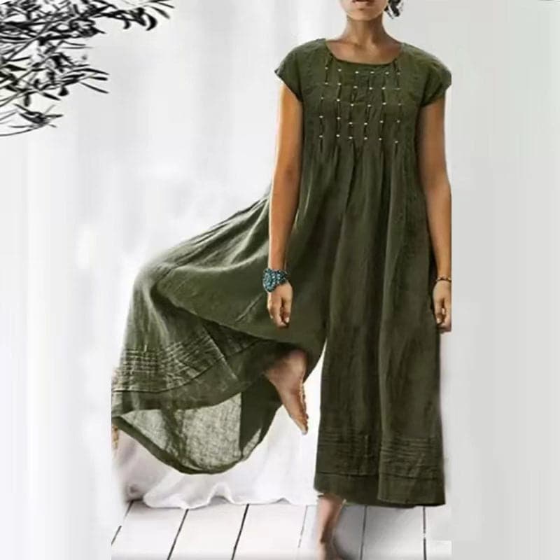 Combinaison pour femmes - Coupe ample - Manches courtes - Fibres naturelles - Col rond