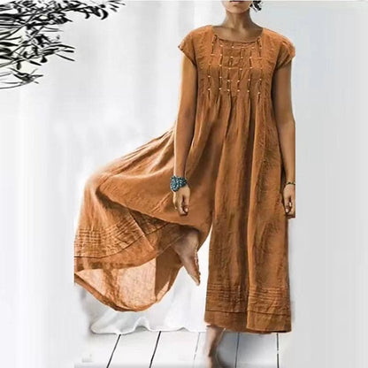 Combinaison pour femmes - Coupe ample - Manches courtes - Fibres naturelles - Col rond