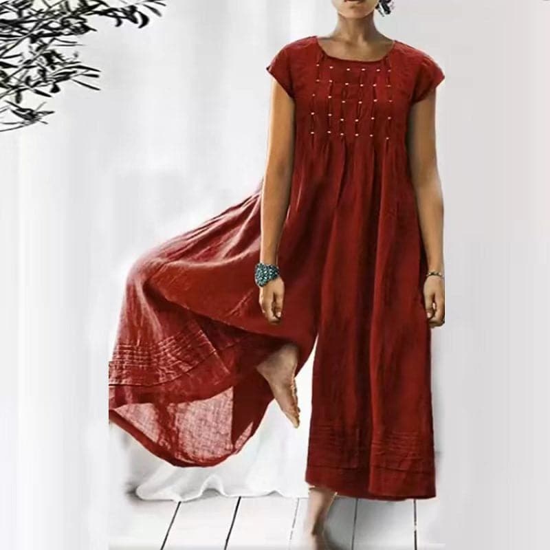 Combinaison pour femmes - Coupe ample - Manches courtes - Fibres naturelles - Col rond