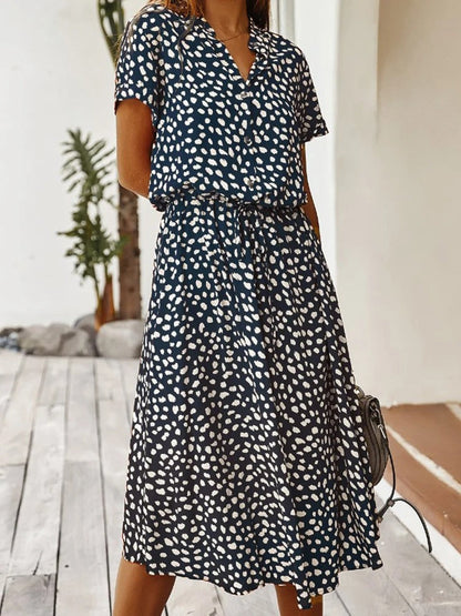 Robe midi femme – Coupe décontractée – Tissu respirant – Boutonnée – Manches courtes