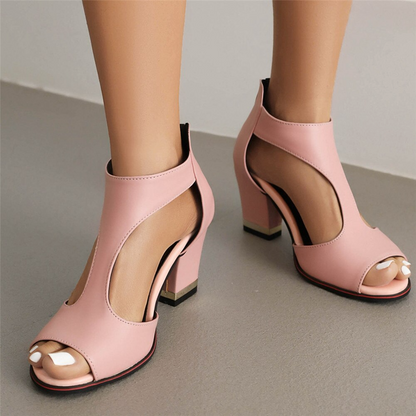 Sandales à talons femme – Talon bloc – Bout ouvert – Découpes – Bride cheville