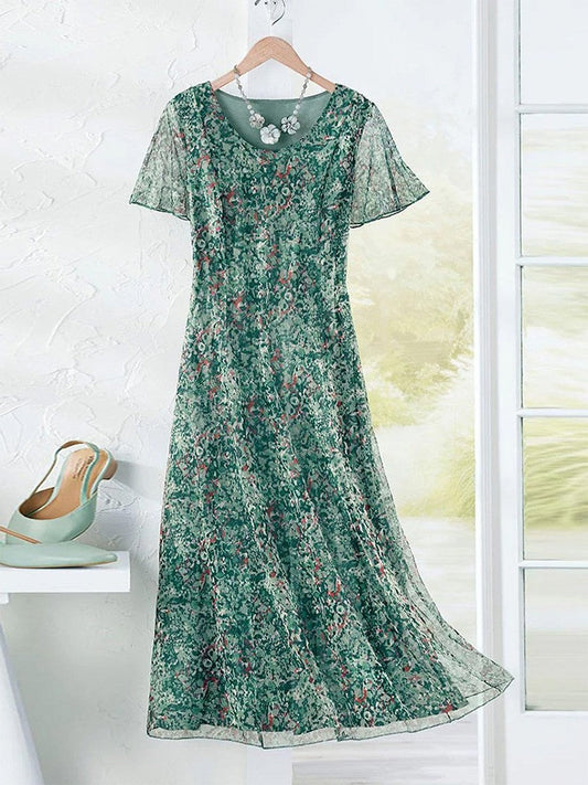 Robe longue femme – Coupe ample – Imprimé fleuri – Tissu respirant – Manches courtes